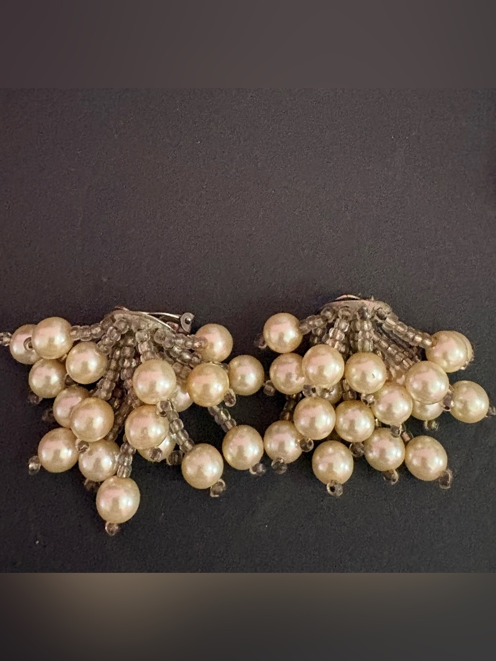 Vintage Faux Pearl Cha-Cha Dangle Clip on Earrings